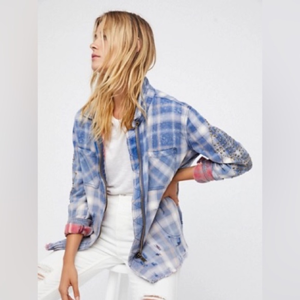 NWOT Free People Deconstructed Embellished Flannel